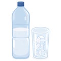 Bottle and glass of water with ice cubes. Vector illustration Royalty Free Stock Photo