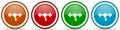 Water glossy icons, set of modern design buttons for web, internet and mobile applications in four colors options isolated on