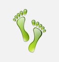 Water green human foot print isolated on white background