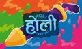 Pichkari Water Gun over Colored Liquids promoting Holi Festival Celebration, Vector Illustration