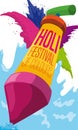 Pichkari, Colorful Powders and Water Splashes for Holi Festival, Vector Illustration