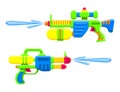 Water guns. Bright multi-colored childrens toys. Isolated objects. Flat vector illustration on white background. Royalty Free Stock Photo