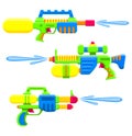 Water guns set. Bright multi-colored children s toys. Isolated objects. Flat vector illustration on white background. Royalty Free Stock Photo