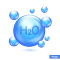Water H2O blue shining molecule. Pill capcule icon . Chemical  substance drop. Meds for heath ads. Vector illustration Royalty Free Stock Photo