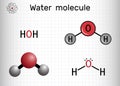 Water , H2O, HOH molecule. It is inorganic hydroxy compound, oxygen hydride consisting of an oxygen atom and two Royalty Free Stock Photo