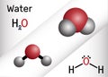 Water , H2O, HOH molecule. It is inorganic hydroxy compound, oxygen hydride consisting of an oxygen atom and two Royalty Free Stock Photo