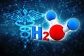 H2O Molecule in medical background. 3d render Royalty Free Stock Photo