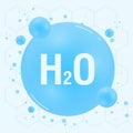 Water H2O molecule models blue and chemical formulas natural. Ecology and biochemistry concept. Vector Illustration