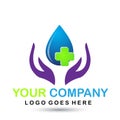 Water with hand medical care logo icon Royalty Free Stock Photo