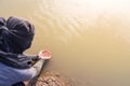 Water hands with drought Royalty Free Stock Photo