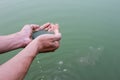 Water hands with drought. Royalty Free Stock Photo