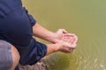 Water hands with drought Royalty Free Stock Photo