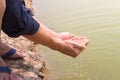 Water hands with drought Royalty Free Stock Photo