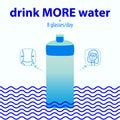 Water for harmony and health. Drink more water. Illustration in blue color