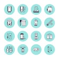 Water heater, boiler, thermostat, electric, gas, solar heaters and other house heating equipment line icons. Thin linear Royalty Free Stock Photo