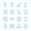 Water heater, boiler, thermostat, electric, gas, solar heaters and other house heating equipment line icons. Thin linear Royalty Free Stock Photo