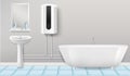 Water heater in home bathroom realistic vector