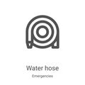 water hose icon vector from emergencies collection. Thin line water hose outline icon vector illustration. Linear symbol for use