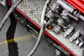 Water hoses on a firefighter vehicle