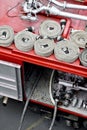 Water hoses on top of a firefighter vehicle