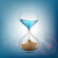 Water in hourglass becomes a sand. Stock . Royalty Free Stock Photo