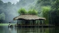 Water House On Bridge: Hd Wallpaper In Rural China Style Royalty Free Stock Photo