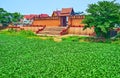 The water hyacinth plants in front of Pratu Thanang Gate, Lamphun, Thailand