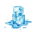 Water ice cube icon. Frozen melting water particles. Set of translucent ice cubes in blue colors. Realistic blue solid