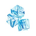 Water ice cube icon. Frozen water particles. Set of translucent ice cubes in blue colors. Realistic blue solid water