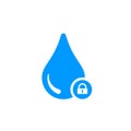 Water icon with padlock sign. Water icon and security, protection, privacy symbol