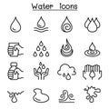 Water icon set in thin line style