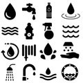 Water icons set isolated on white background. Modern water icons for web site,mobile app and logo template.  Flat icons for labels Royalty Free Stock Photo