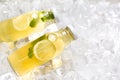 Water infused with sliced lemon and mint leaves on ice Royalty Free Stock Photo