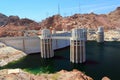 Hoover Dam Water Intake Towers during Drought Conditions at Western End of Lake Mead from Arizona side of the border, USA