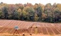 A water irrigation  system in a newly harvested field Royalty Free Stock Photo