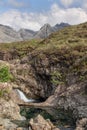 Water from Isle of Skye Fairy Pools creates a natural mirror, reflecting the rugged Cuillin landscape Royalty Free Stock Photo