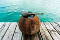 Water jar on wooden floor Royalty Free Stock Photo