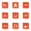 Water jaunt icons set, grunge style