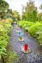 Water Jets in Multi-colored Ceramic Vases in Green Martels Garden Royalty Free Stock Photo
