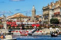 Water Jousting performance during St.Louis festival at the streets of Sete, South of France Royalty Free Stock Photo