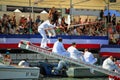 Water Jousting performance during St.Louis festival at the streets of Sete, South of France Royalty Free Stock Photo