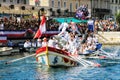 Water Jousting performance during St.Louis festival at the streets of Sete, South of France Royalty Free Stock Photo
