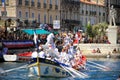 Water Jousting performance during St.Louis festival at the streets of Sete, South of France Royalty Free Stock Photo