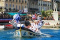 Water Jousting performance during St.Louis festival at the streets of Sete, South of France Royalty Free Stock Photo