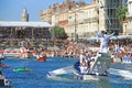 Water Jousting performance in SÃÂ¨te, Languedoc-Roussillon, south of France Royalty Free Stock Photo