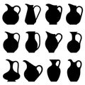 Water jug icon. Set of different silhouettes of decanter. Symbols of pitcher of water