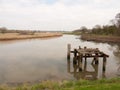 water lagoon pool with pontoon nature spring overcast background Royalty Free Stock Photo