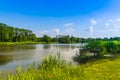 The water lake with jetty in the melanen, Halsteren, Bergen op zoom, The Netherlands