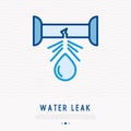 Water leak from pipe thin line icon Royalty Free Stock Photo