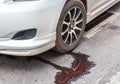 Water leaking from car radiator Royalty Free Stock Photo